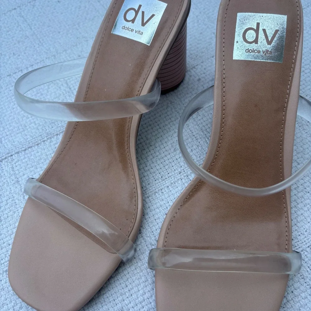 Women's 8 Dolce Vita Merrick Light Pink Embossed Clear Strap Heeled Sandals